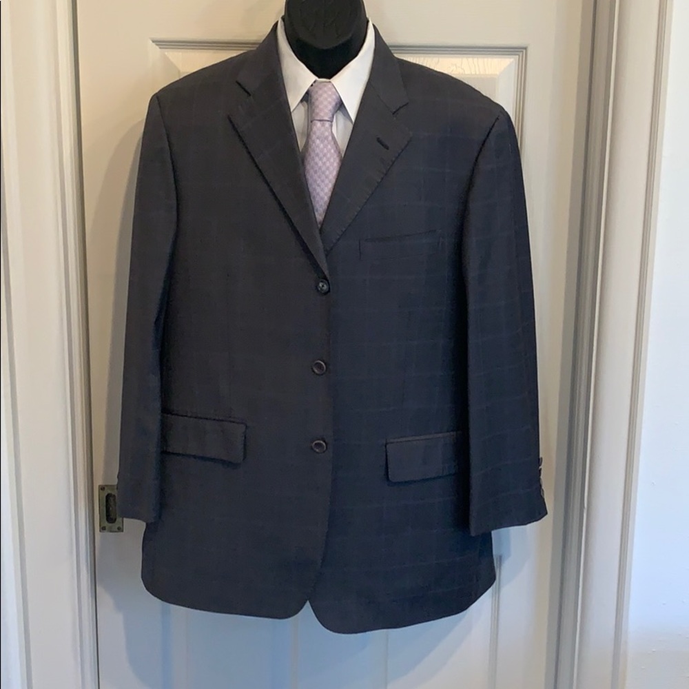 42R Zegna 3 button gray window pane suit Italian